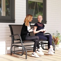 Outsunny Patio Double Glider Bench Swing Chair Rocker Heavy-Duty Loveseat Outdoor Garden Rocking Bench Steel Frame Sling Fabric Seat Black(m-8)