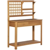 Outsunny Potting Bench Table, Garden Work Bench, Outdoor Wooden Workstation with Tiers of Shelves and Drawer for Patio, Courtyards, Balcony, Brown(m-1)