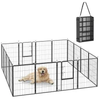 PawHut 16 Panels Dog Playpen with Straps, Portable & DIY, for Large Dogs, for Yard, RV, Camping, Garden, 39" Height(m-11)