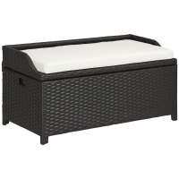 Outsunny 34 Gallon Outdoor Wicker Storage Bench Deck Box, PE Rattan Patio Furniture Pool Storage Bin Container with Interior Waterproof Cloth Bag and Comfortable Cushion, Cream White