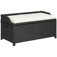 Outsunny 34 Gallon Outdoor Wicker Storage Bench Deck Box, PE Rattan Patio Furniture Pool Storage Bin Container with Interior Waterproof Cloth Bag and Comfortable Cushion, Cream White(m-1)