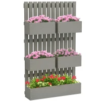 Outsunny 5 Box Raised Garden Bed w/ Trellis for Climbing Plants, Wall-Mounted Wood Planters w/ Drainage Holes, Gray(m-11)