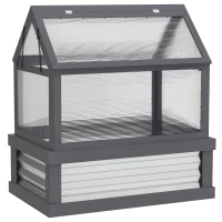 Outsunny Raised Garden Flower Bed Kit with Greenhouse, Wooden Cold Frame Planter, 35.5" x 22.5" x 38.25", Gray(m-11)