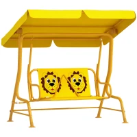 Qaba Kids Patio Swing Chair with Adjustable Canopy, Safety Belt for Patio, Garden, Poolside, Balcony, Yellow(m-11)