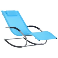 Outsunny Zero Gravity Rocking Chair Outdoor Chaise Lounge Chair Recliner Rocker with Detachable Pillow and Weather-Fighting Fabric for Patio, Deck, Pool, Light Blue(m-1)