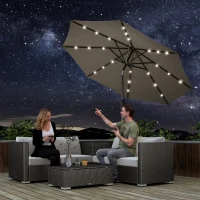 Outsunny 8.8 ft Solar Powered Outdoor Patio Umbrella Round Market Table Umbrella with Adjustable LED Lights Tilt Crank Dark Grey(m-8)