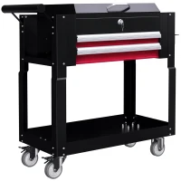 HOMCOM Tool Cart on Wheels Service Cart with 2 Drawers Tray Lockable Flip Top Storage for Garage Warehouse Workshop Black(m-11)