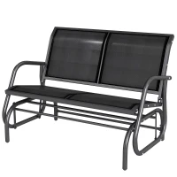 Outsunny Patio Double Glider Bench Swing Chair Rocker Heavy-Duty Loveseat Outdoor Garden Rocking Bench Steel Frame Sling Fabric Seat Black(m-11)