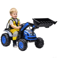 Aosom Kids Tractor 6V Battery Powered Digger Ride On Excavator Music Headlight Moving Forward Backward Blue(m-2)