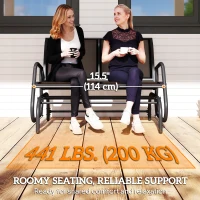 Outsunny Patio Double Glider Bench Swing Chair Rocker Heavy-Duty Loveseat Outdoor Garden Rocking Bench Steel Frame Sling Fabric Seat Black(m-7)