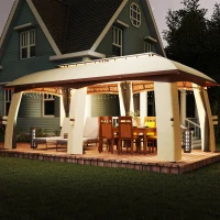 Outsunny 10' x 20' Patio Gazebo, Outdoor Gazebo Canopy Shelter with Netting, Vented Roof for Garden Beige(m-9)