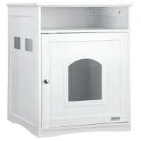 PawHut Cat Litter Box Enclosure Hidden Cabinet Cat Furniture Indoor Cat Washroom Nightstand End Table with Cat-sized Hole Wide Tabletop Storage Shelf (Litter Box Not Included)(m-2)