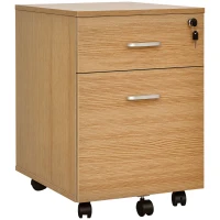 Vinsetto 2 Drawer File Cabinet with Lock and Keys, Mobile Vertical Filing Cabinet with Wheels and Drawers, Home Office Cabinet, Natural(m-2)