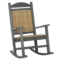 Outsunny Outdoor Rocking Chair, Traditional Wicker Porch Rocker w/ Soft Padded Seat, Breathable Backrest, Fade-Resistant Waterproof HDPE Frame with PE Rattan for Indoor & Outdoor, Dark Gray(m-1)