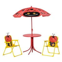 Outsunny Kids Table and Chair Set, Outdoor Folding Garden Furniture, Picnic Table for Patio Backyard, with Removable & Height Adjustable Sun Umbrella, Aged 3-6 Years Old, Red(m-1)