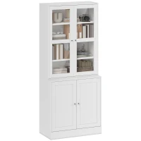 HOMCOM Bookcase Storage Cabinet with Doors, Modern Tall Bookshelf with 2 Adjustable Shelves, Display Unit for Study, Living Room, Home Office, White(m-2)