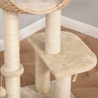 PawHut 39" H Cat Tree with Sisal Scratching Post, Condo, Plush Perch, Hanging Rope and Hanging Ball, Beige(m-9)