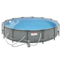 Outsunny Round Above Ground Pool, Metal Frame Pool with Cartridge Filter Pump and Repair Patch, 14' x 33", Gray Wicker(m-11)