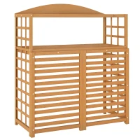Outsunny Outdoor Air Conditioner Fence Privacy Screen, Wood AC Fence Potting Table with Shelves for Patio, Light Brown(m-11)