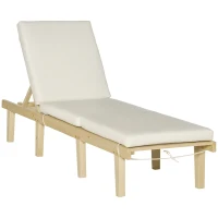 Outsunny Chaise Lounge Chair for Outdoor, Wood Outdoor Chaise Lounge with 4-Position Adjustable Backrest and Cushion, Reclining Beach Lounge Chair for Deck, Pool, Lawn and Sunbathing, Natural(m-1)