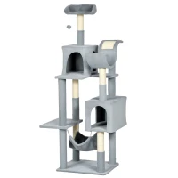 PawHut Tall Cat Tree for Indoor Cats, 70" Multi-Level Cat Tower with Hammock, Cat Bed, Cat Condo with Sisal Scratching Posts, Bluish Grey(m-11)