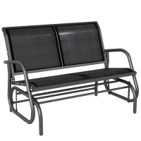 Outsunny Patio Double Glider Bench Swing Chair Rocker Heavy-Duty Loveseat Outdoor Garden Rocking Bench Steel Frame Sling Fabric Seat Black(m-2)