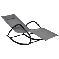 Outsunny Rocking Chair, Zero Gravity Patio Chaise Sun Lounger, Outdoor Rocker, UV Water Resistant, Pillow for Sunbathing, Lawn, Garden or Pool, Gray(m-1)