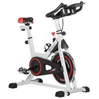 Soozier Adjustable Upright Stationary Exercise Bike w/ LCD Display, Indoor Cycling Bike for Home w/ Adjustable Resistance, White(m-12)