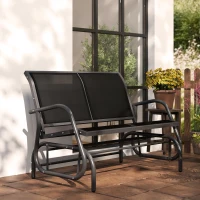 Outsunny Patio Double Glider Bench Swing Chair Rocker Heavy-Duty Loveseat Outdoor Garden Rocking Bench Steel Frame Sling Fabric Seat Black(m-9)
