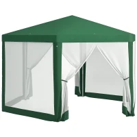 Outsunny 13' x 11' Outdoor Party Tent, Hexagon Sun Shade Shelter Canopy w/ Protective Mesh Sidewalls, Ropes & Stakes, Green(m-11)