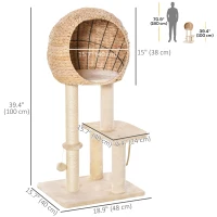 PawHut 39" H Cat Tree with Sisal Scratching Post, Condo, Plush Perch, Hanging Rope and Hanging Ball, Beige(m-3)