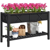 Outsunny Raised Garden Bed, 47 x 22 x 31.5 in. Elevated Wood Planter Box with Storage Shelf, Drainage Holes, and Liner, Black(m-11)