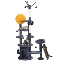 PawHut 71" Cat Tree, Cat Tower with Scratching Posts, Sisal Pad, Cat Condo, Bed, Hammock, Platforms, Toy Balls, Dark Grey(m-11)