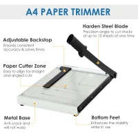 HOMCOM 12-Inch Professional Paper Trimmer Metal Base Guillotine Cutter Plate 12 Sheet Capacity Portable(m-4)