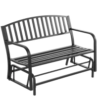 Outsunny Outdoor Glider Bench, Glider Bench for Outside Patio with Armrests, Slatted Seat & Backrest, Loveseat with Power Coated Steel Frame, Black(m-1)