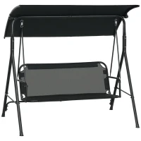 Outsunny 3-Seat Outdoor Patio Swing Chair w/ Cushion, Steel Frame Stand, Adjustable Tilt Canopy for Patio, Garden, Black 1(m-11)