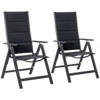 Outsunny 2 Piece Outdoor Patio Folding Chair Set, Aluminum Frame Portable Reclining Camping Seats with Soft Padding & Adjustable Backrest, for Garden, Outdoor, Backyard, Black(m-1)