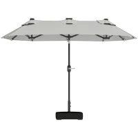 Outsunny Double-sided Outdoor Patio Umbrella with Solar Lights and Base, Dining Table Umbrella Push Button Tilt, Gray(m-11)