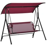 Outsunny 3-Person Porch Swing with Stand, Outdoor Swing for Patio Porch with Adjustable Tilt Canopy and Comfortable Swing Bench-Style Seat, Steel Frame, Wine Red(m-1)