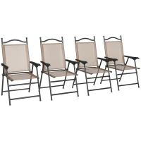 Outsunny 4 Piece Folding Patio Camping Chair Set, Sports Chairs for Adults with Armrests, Mesh Fabric Seat for Lawn, Brown(m-11)