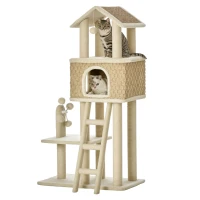 PawHut 51.5" Huge Cat Tree Kitty Activity Center Cat Climbing Toy Pet Furniture w/ Sisal Scratching Post Ladder Windmill Toy(m-2)