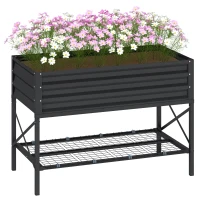 Outsunny Galvanized Raised Garden Bed, Metal Planter Box with Legs, Storage Shelf and Bed Liner, Dark Gray(m-11)