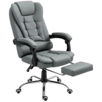 HOMCOM High Back Office Chair PU Leather Executive Office Chair with Retractable Footrest Padded Armrest Grey(m-11)
