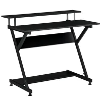 HOMCOM 39" Compact Computer Desk, Industrial Z-Shaped Writing Desk with Monitor Shelf and Storage, Workstation for Home Office, Black(m-2)
