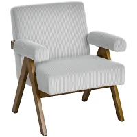 HOMCOM Corduroy Accent Chair Armchair with Wide Seat and Soft Padded Armrests for Reading, Bedroom, Light Grey(m-11)