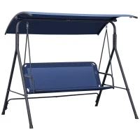 Outsunny 3-Person Porch Swing with Stand, Outdoor Swing for Patio Porch with Adjustable Tilt Canopy and Comfortable Swing Bench-Style Seat, Steel Frame, Dark Blue(m-11)