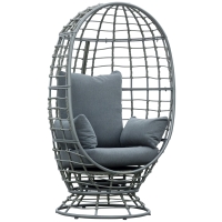 Outsunny Wicker Egg Chair, 360 Rotating Indoor Outdoor Boho Basket Seat with Cushion and Pillows for Backyard, Porch, Patio, Garden, Handwoven All-Weather PE Rattan, Steel Frame, Gray