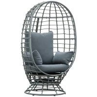 Outsunny Wicker Egg Chair, 360 Rotating Indoor Outdoor Boho Basket Seat with Cushion and Pillows for Backyard, Porch, Patio, Garden, Handwoven All-Weather PE Rattan, Steel Frame, Gray(m-1)