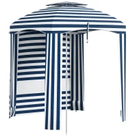 Outsunny 5.8' x 5.8' Cabana Umbrella for Travel, Walls, Vents, Ruffles, Carry Bag, Beach Umbrella, Blue & White Stripe(m-11)