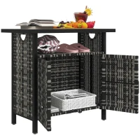 Outsunny Outdoor Pool Towel Storage Cabinet Organizer, Outdoor Bar Table with Shelf and Cabinet, Pool Towel Holder Pool Valet with Weather-Resistant PE Rattan and Steel Frame, Mixed-Gray(m-11)